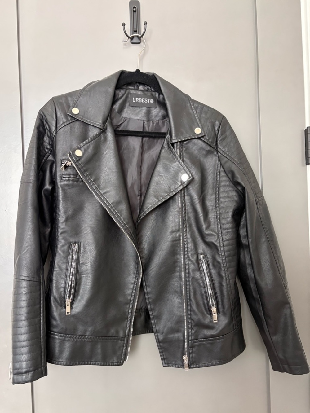 Black Faux Leather Moto Jacket, size M